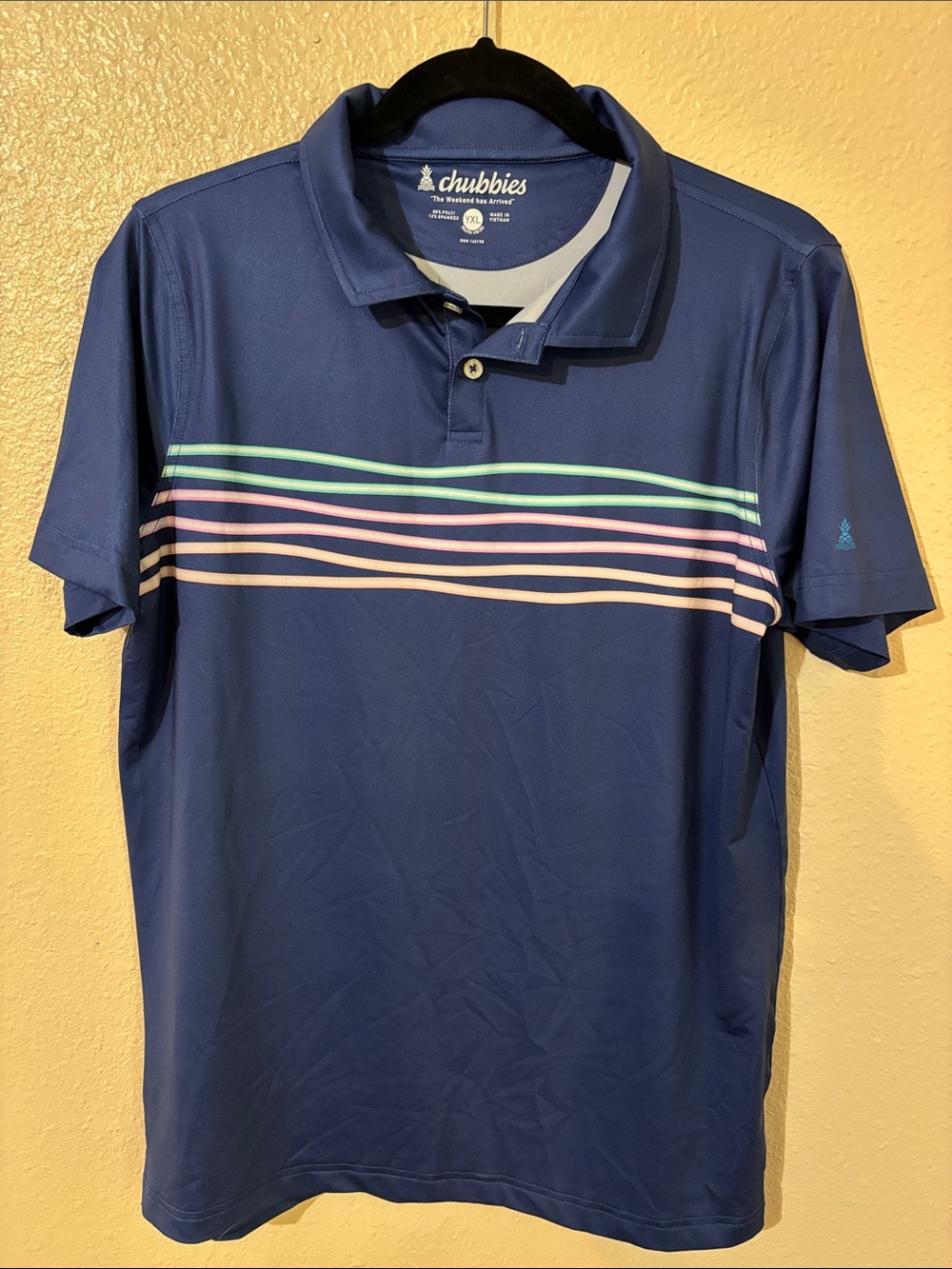 chubbies Navy Polo with Pastel Multi-Stripe Size YXL